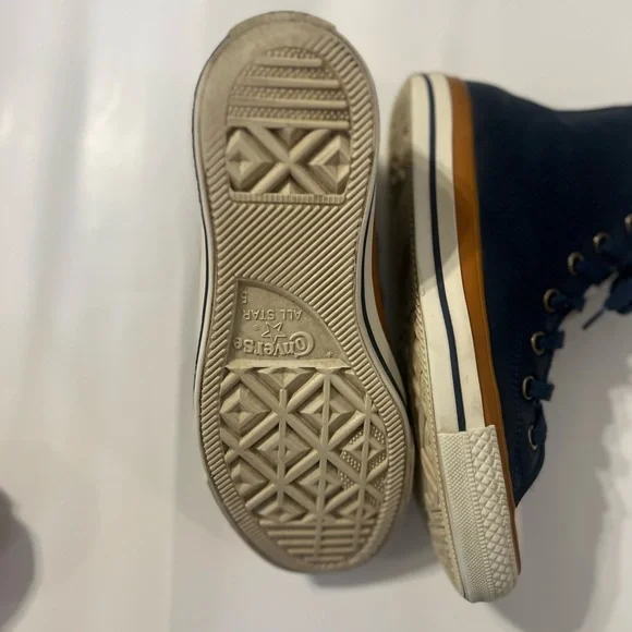 Converse Navy High-Top Sneakers with White Toe and Brown Midsole Trim - Picture 15 of 15